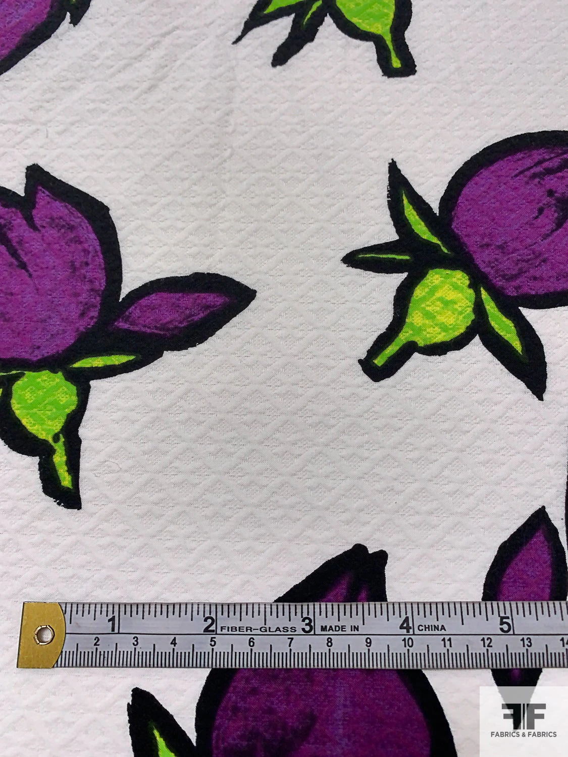 Tulip Buds Printed Cotton Pique - Purple / Bright Green / Black / White 8 Tulip Buds Printed Cotton Pique - Purple / Bright Green / Black / White - Image 6