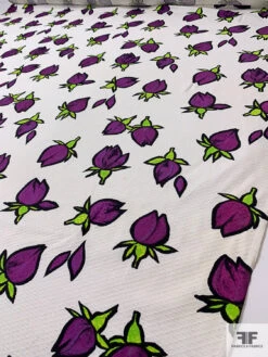 Tulip Buds Printed Cotton Pique - Purple / Bright Green / Black / White 18 Tulip Buds Printed Cotton Pique - Purple / Bright Green / Black / White -Fabrics And Fabrics Store 18748 8