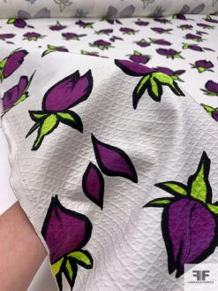 Tulip Buds Printed Cotton Pique - Purple / Bright Green / Black / White 19 Tulip Buds Printed Cotton Pique - Purple / Bright Green / Black / White -Fabrics And Fabrics Store 18748 9