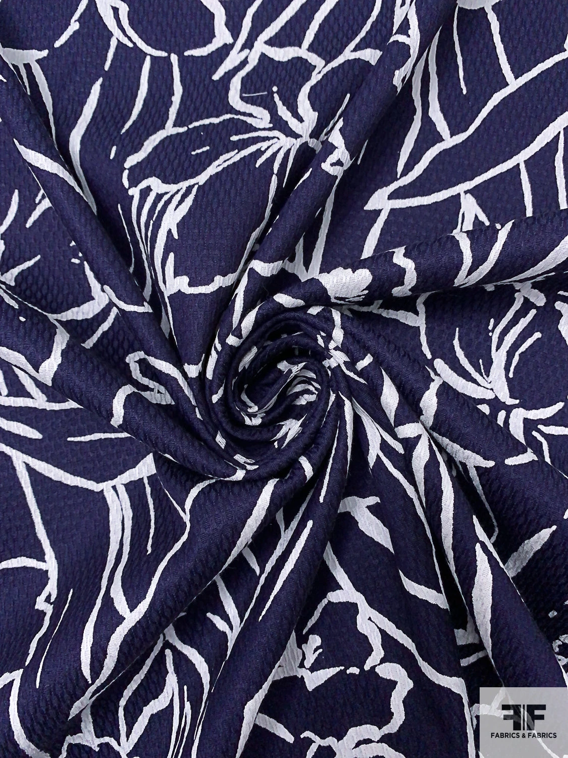 Sketch Floral Printed Stretch Cotton Pique - Navy / White 6 Sketch Floral Printed Stretch Cotton Pique - Navy / White - Image 4