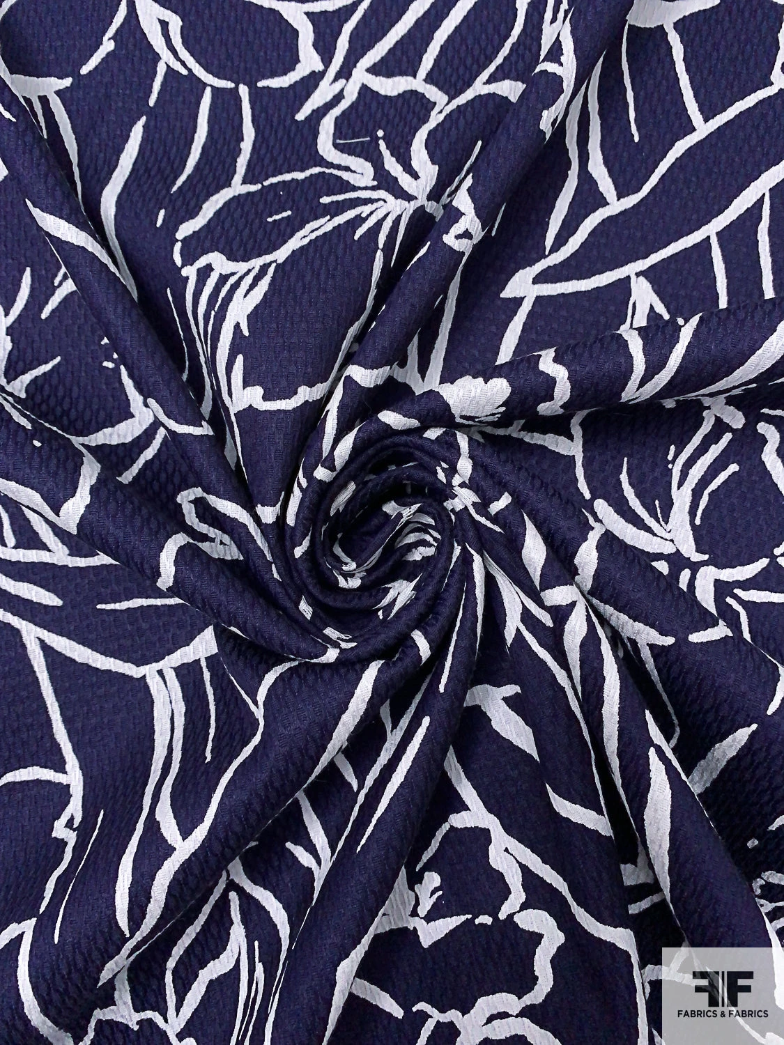 Sketch Floral Printed Stretch Cotton Pique - Navy / White 5 Sketch Floral Printed Stretch Cotton Pique - Navy / White - Image 3
