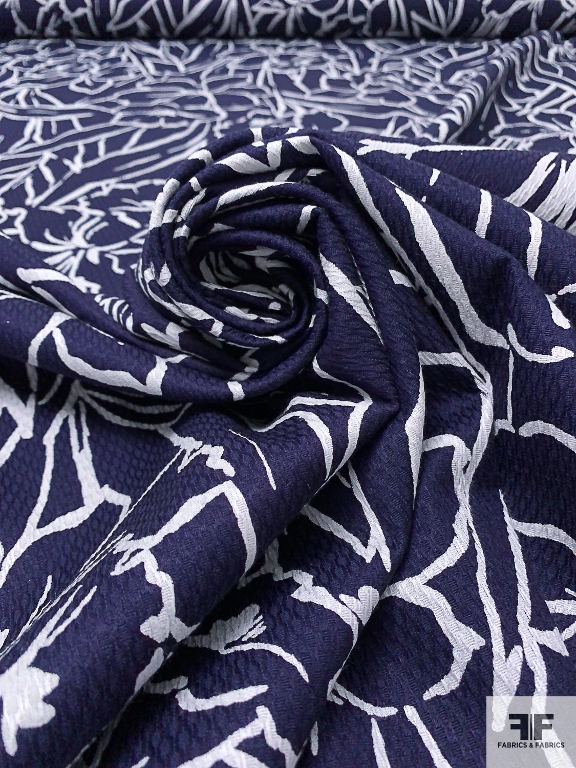 Sketch Floral Printed Stretch Cotton Pique - Navy / White 7 Sketch Floral Printed Stretch Cotton Pique - Navy / White - Image 5
