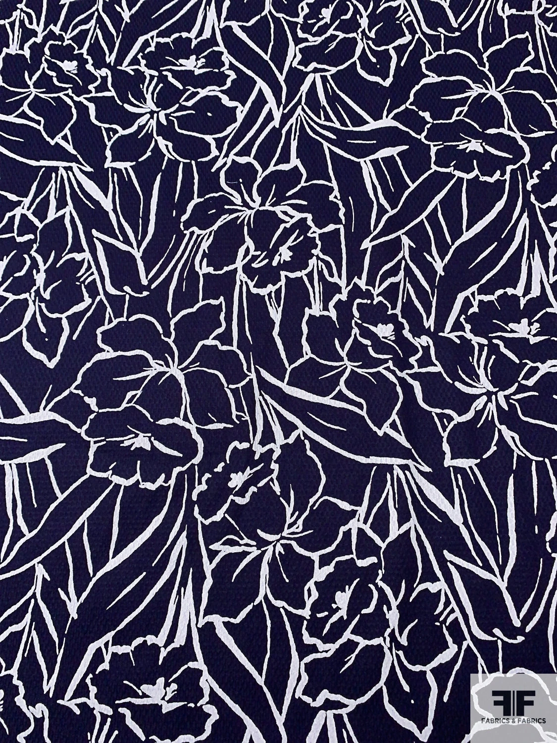 Sketch Floral Printed Stretch Cotton Pique - Navy / White 3 Sketch Floral Printed Stretch Cotton Pique - Navy / White