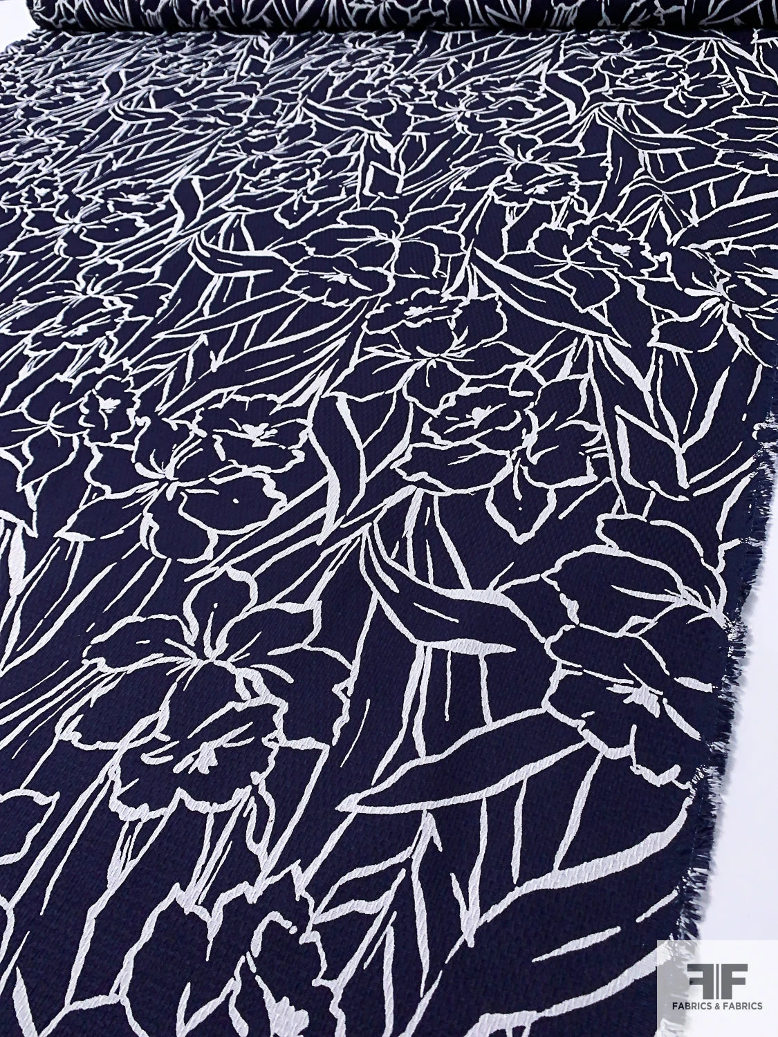 Sketch Floral Printed Stretch Cotton Pique - Navy / White 4 Sketch Floral Printed Stretch Cotton Pique - Navy / White - Image 2