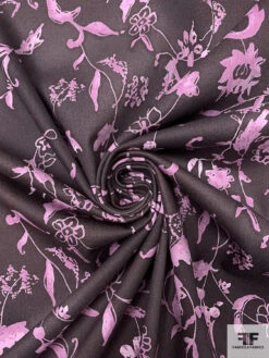 Vine Floral Cloudy Printed Stretch Cotton Twill - Eggplant Brown / Dusty Orchid 14 Vine Floral Cloudy Printed Stretch Cotton Twill - Eggplant Brown / Dusty Orchid -Fabrics And Fabrics Store 18756 1