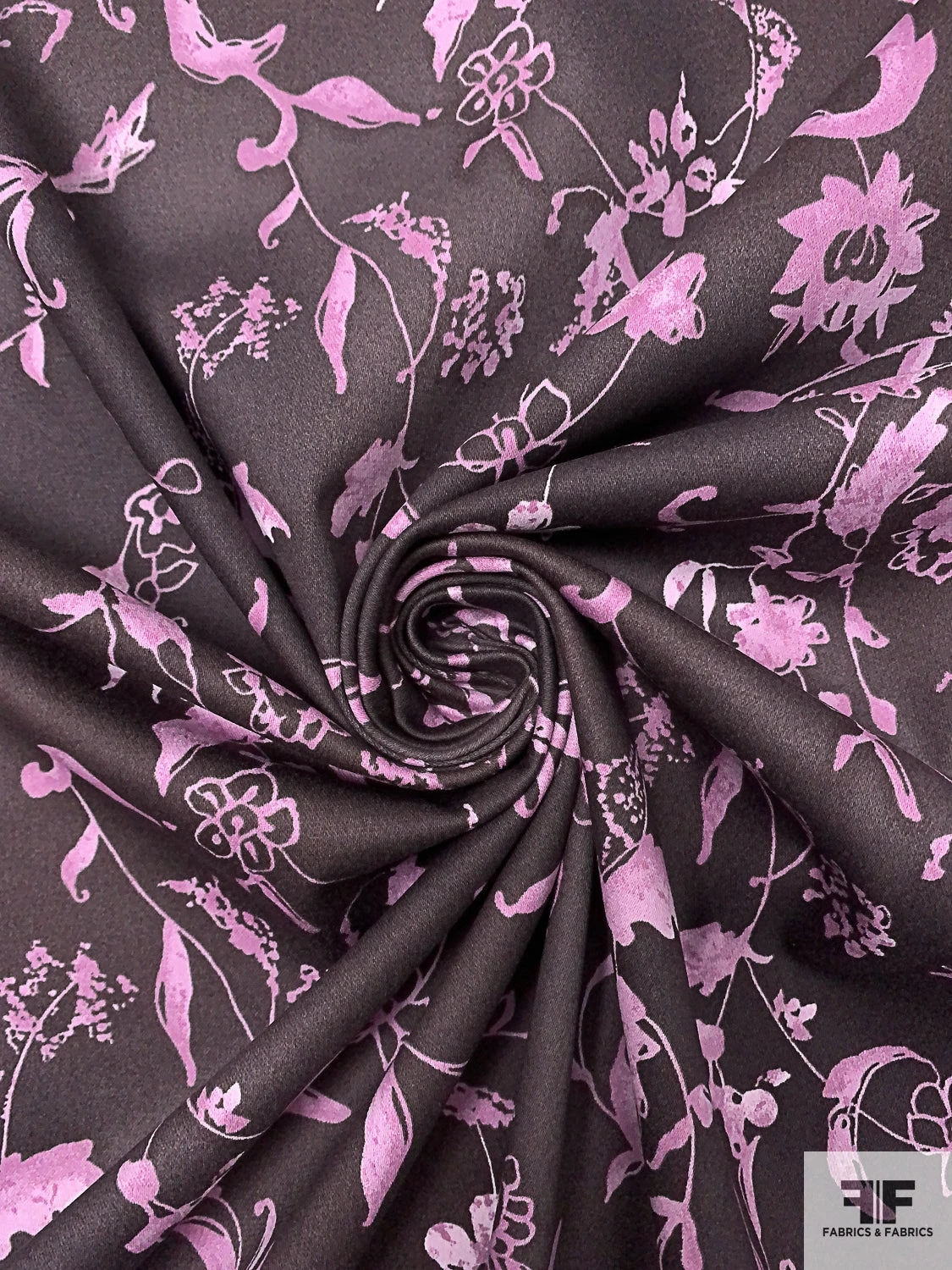 Vine Floral Cloudy Printed Stretch Cotton Twill - Eggplant Brown / Dusty Orchid 6 Vine Floral Cloudy Printed Stretch Cotton Twill - Eggplant Brown / Dusty Orchid - Image 4