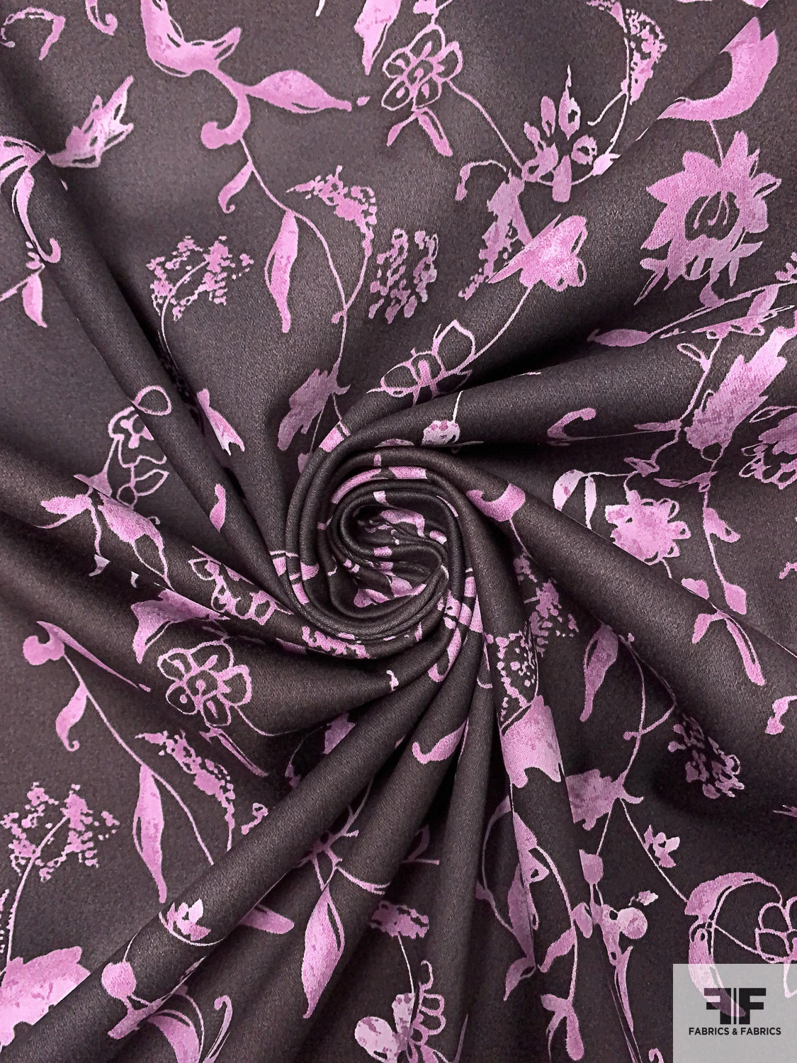 Vine Floral Cloudy Printed Stretch Cotton Twill - Eggplant Brown / Dusty Orchid 5 Vine Floral Cloudy Printed Stretch Cotton Twill - Eggplant Brown / Dusty Orchid - Image 3