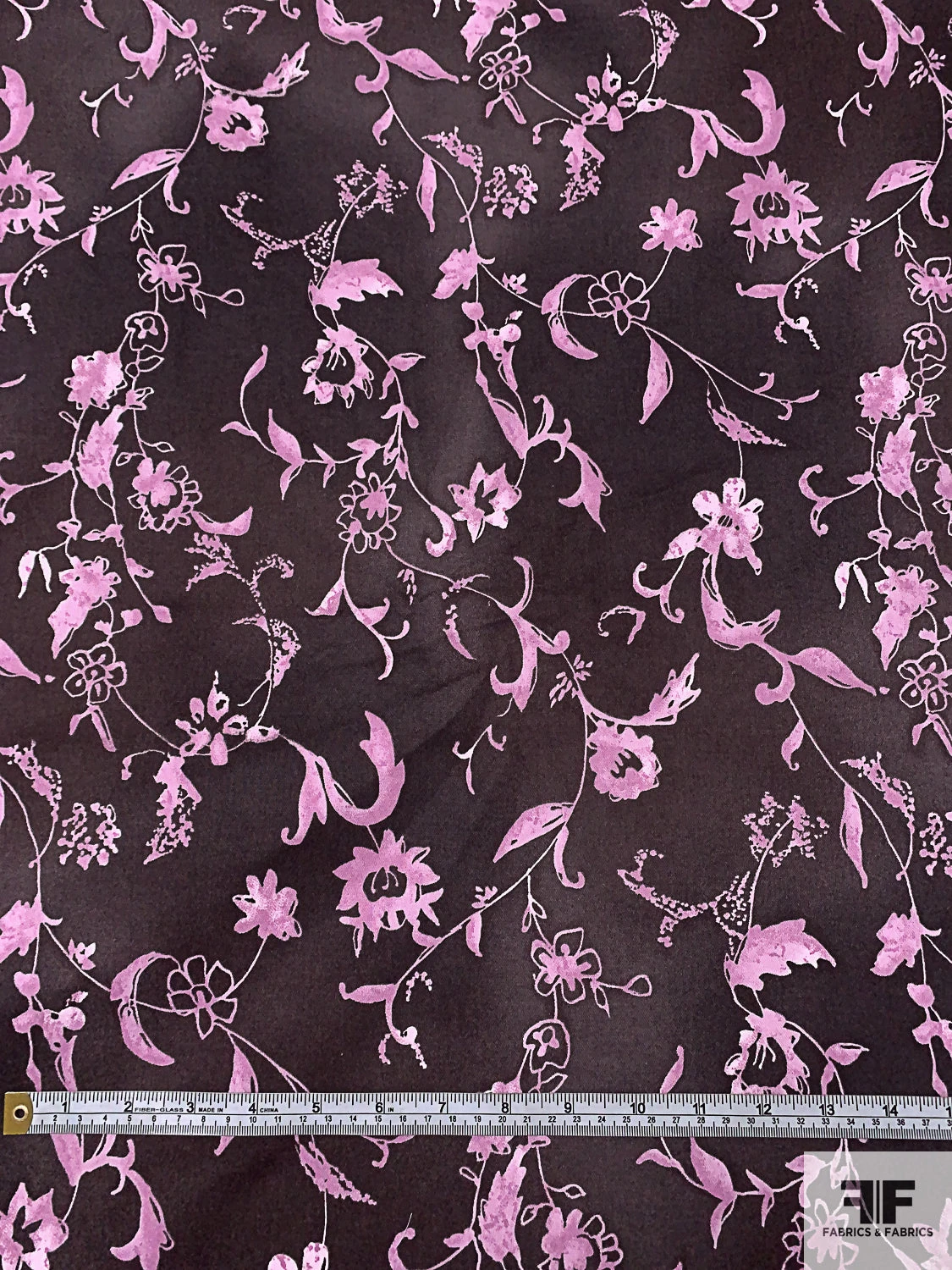 Vine Floral Cloudy Printed Stretch Cotton Twill - Eggplant Brown / Dusty Orchid 4 Vine Floral Cloudy Printed Stretch Cotton Twill - Eggplant Brown / Dusty Orchid - Image 2