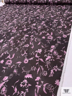 Vine Floral Cloudy Printed Stretch Cotton Twill - Eggplant Brown / Dusty Orchid