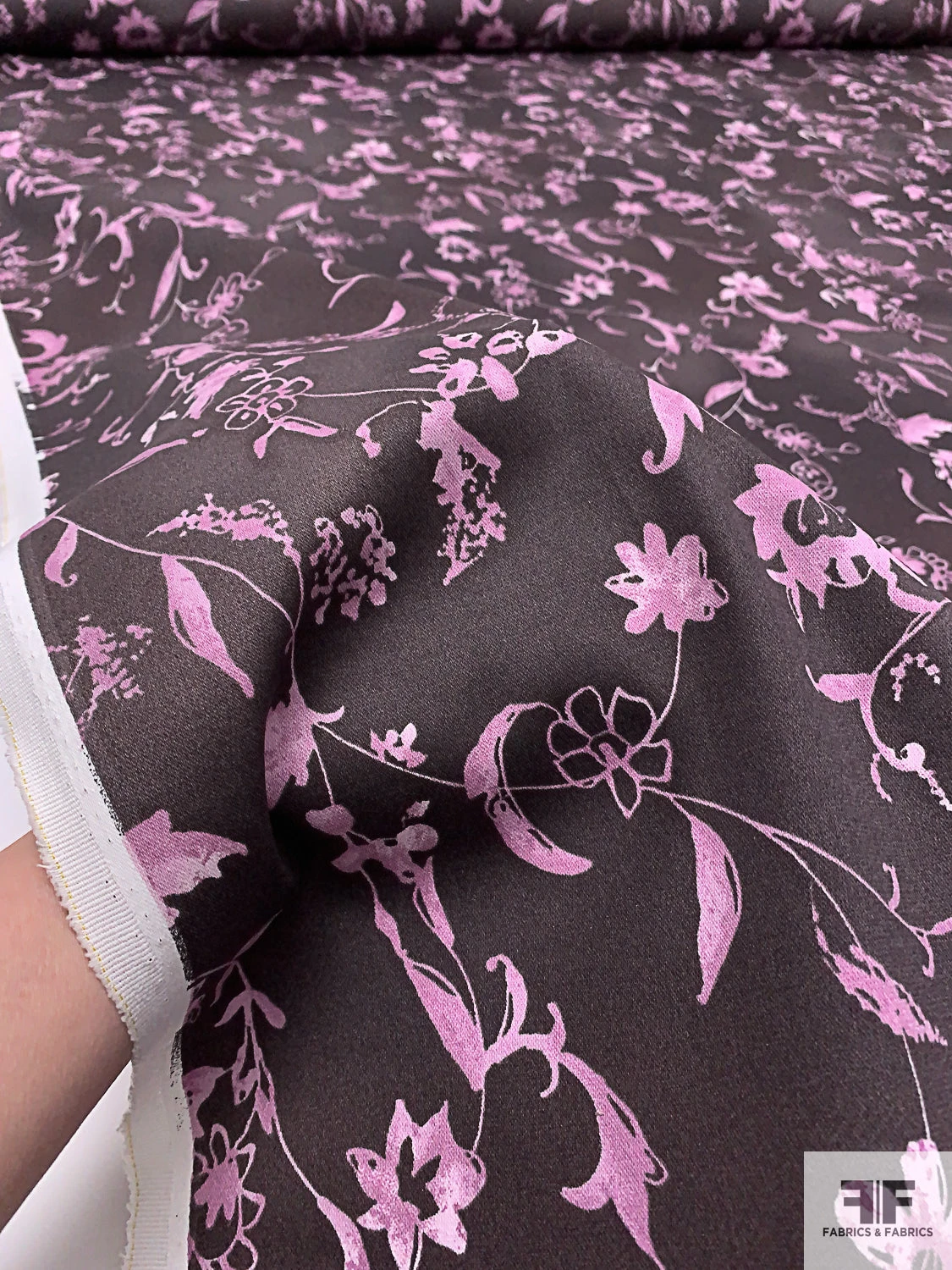 Vine Floral Cloudy Printed Stretch Cotton Twill - Eggplant Brown / Dusty Orchid 10 Vine Floral Cloudy Printed Stretch Cotton Twill - Eggplant Brown / Dusty Orchid - Image 8