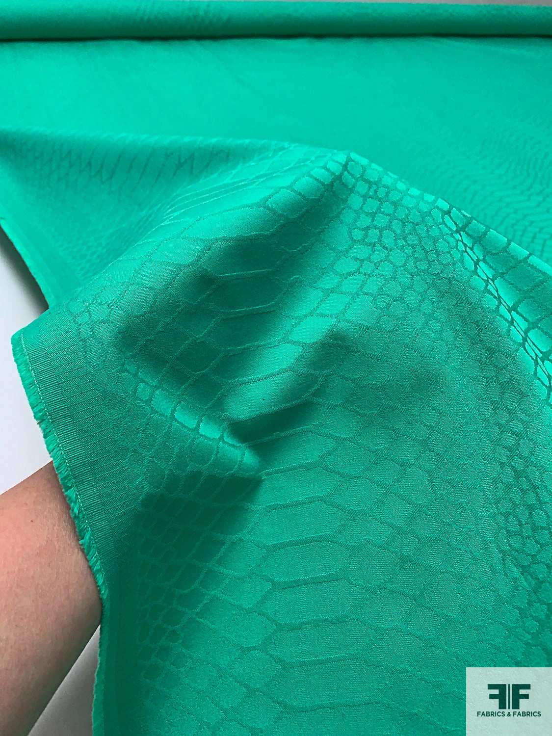 Reptile Pattern Stretch Jacquard Cotton Twill - Jade Green 11 Reptile Pattern Stretch Jacquard Cotton Twill - Jade Green - Image 9