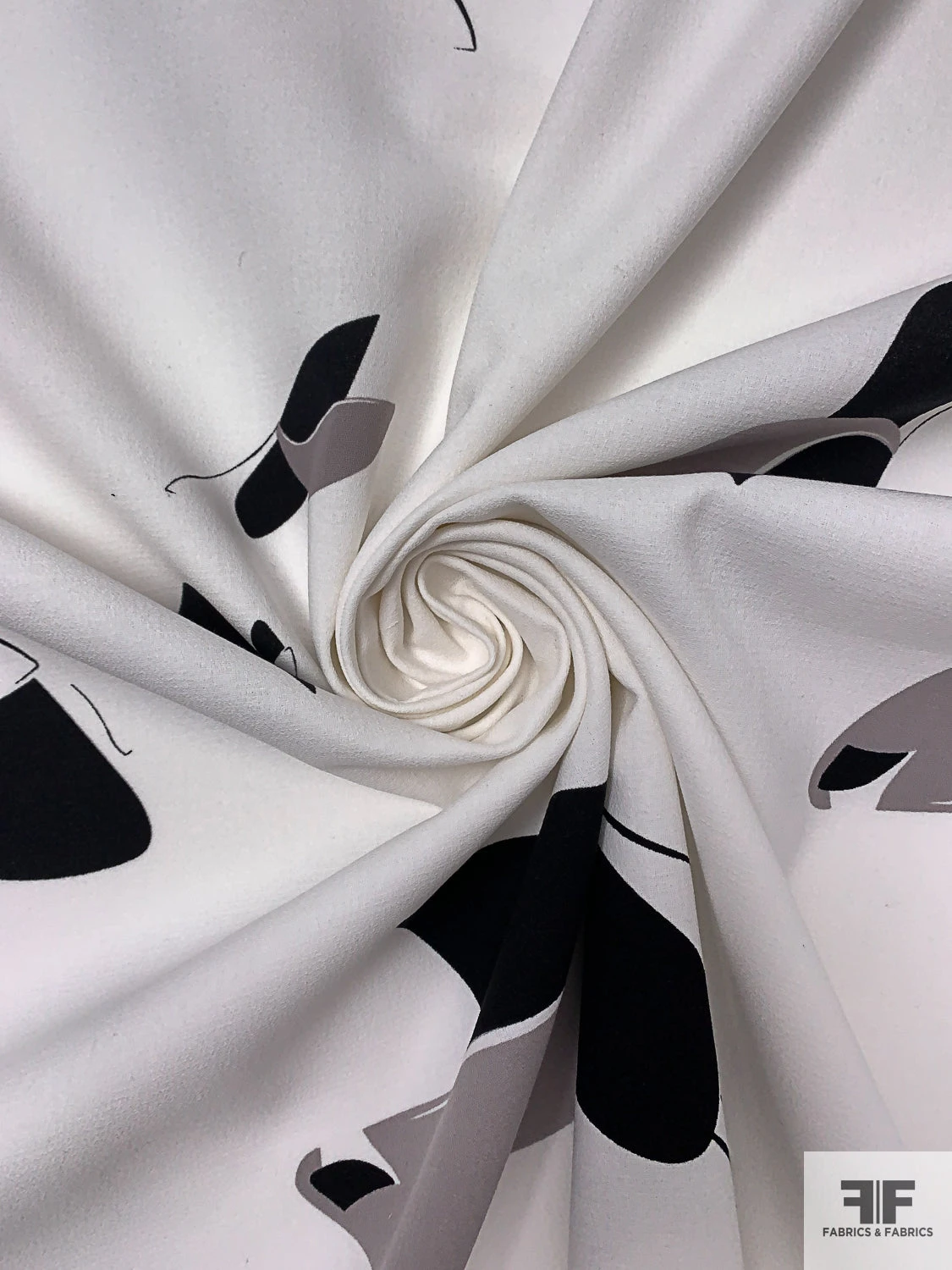 Abstract Petals Printed Cotton Crepe - White / Black / Grey 6 Abstract Petals Printed Cotton Crepe - White / Black / Grey - Image 4