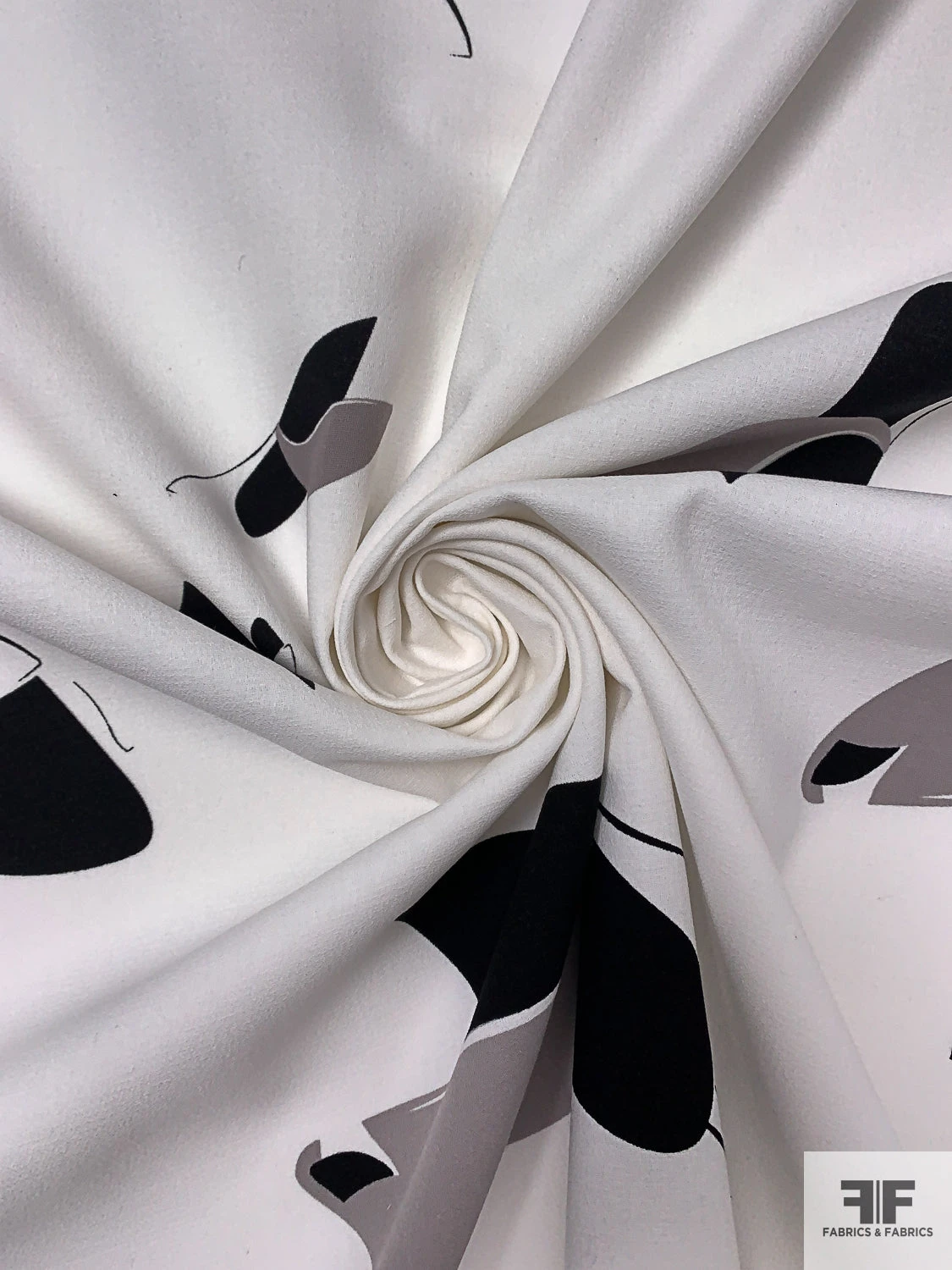 Abstract Petals Printed Cotton Crepe - White / Black / Grey 5 Abstract Petals Printed Cotton Crepe - White / Black / Grey - Image 3