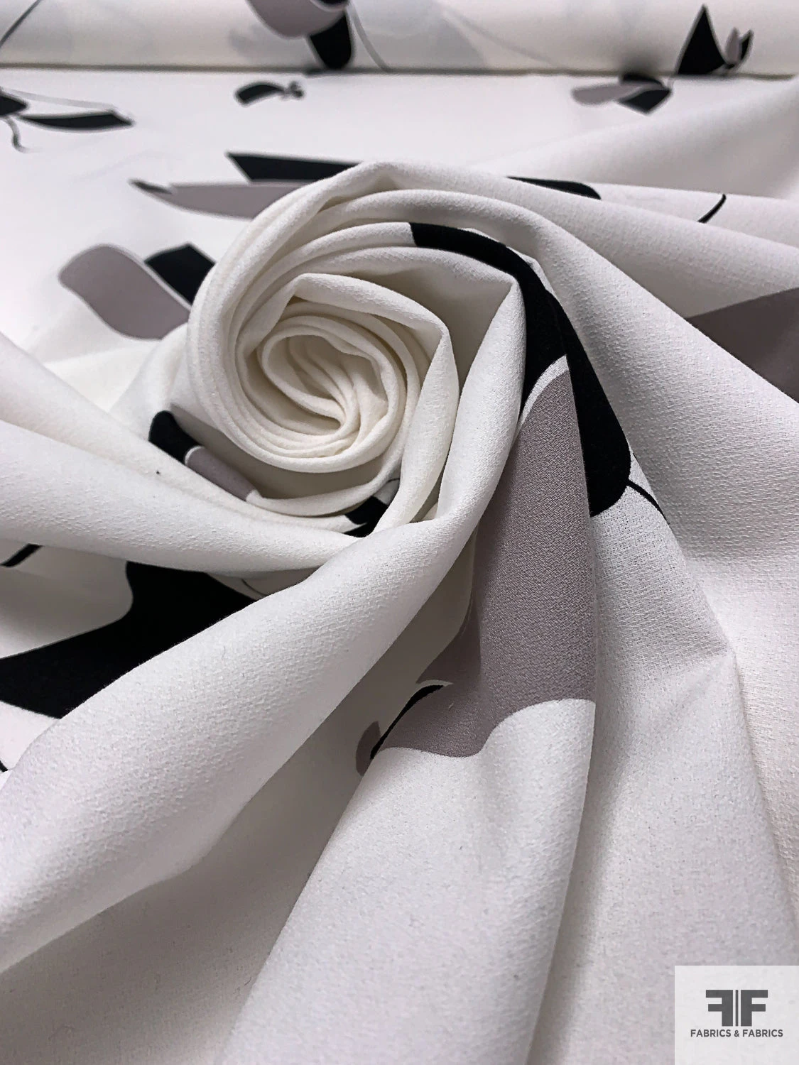 Abstract Petals Printed Cotton Crepe - White / Black / Grey 7 Abstract Petals Printed Cotton Crepe - White / Black / Grey - Image 5