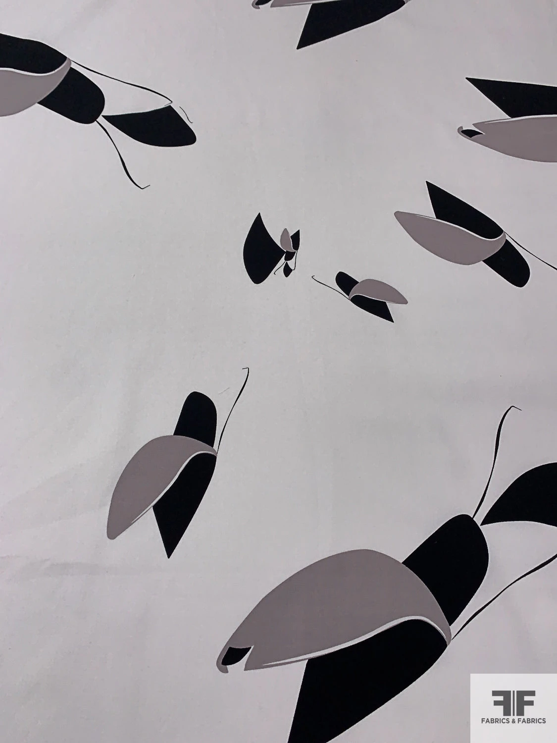 Abstract Petals Printed Cotton Crepe - White / Black / Grey 3 Abstract Petals Printed Cotton Crepe - White / Black / Grey