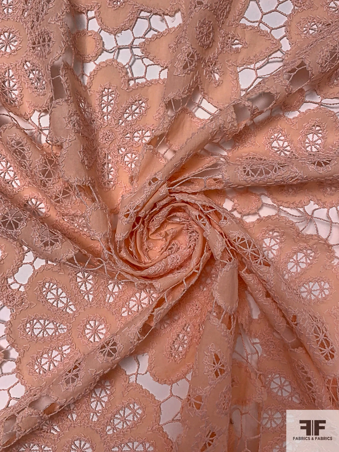 Floral Stitched And Cutout Novelty Cotton Lawn - Peach 5 Floral Stitched And Cutout Novelty Cotton Lawn - Peach - Image 3