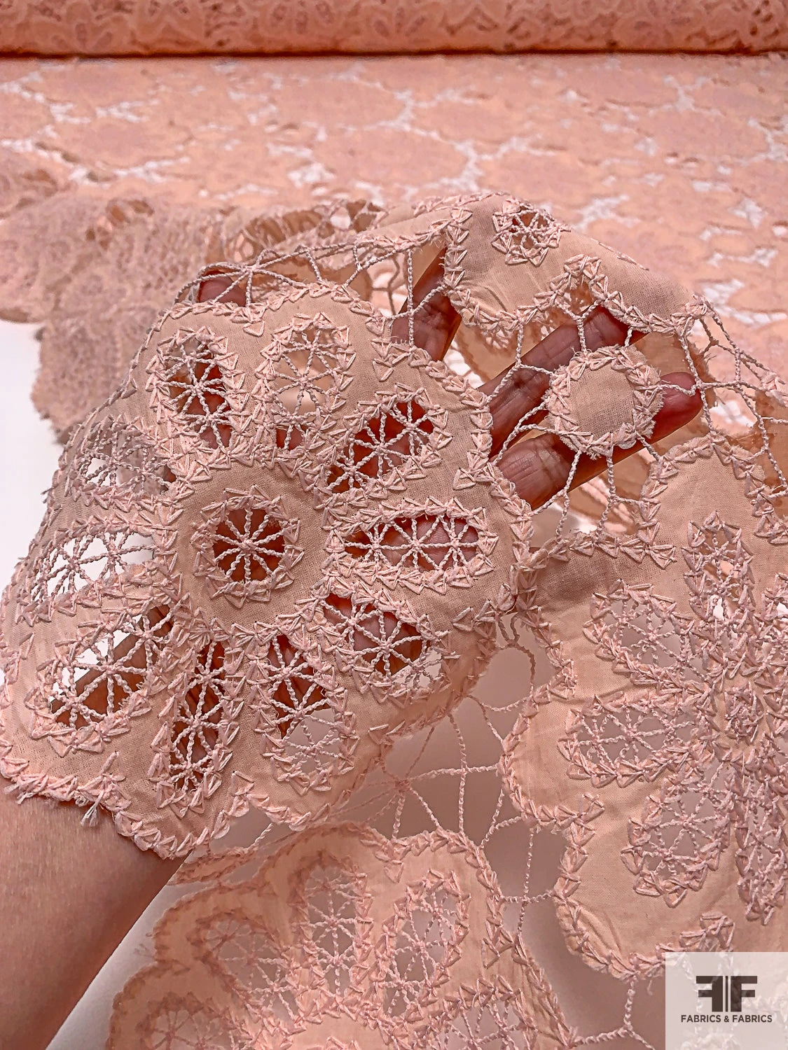 Floral Stitched And Cutout Novelty Cotton Lawn - Peach 4 Floral Stitched And Cutout Novelty Cotton Lawn - Peach - Image 2