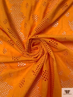 Double-Scalloped Floral Embroidered Eyelet Cotton Lawn - Tangerine Orange 12 Double-Scalloped Floral Embroidered Eyelet Cotton Lawn - Tangerine Orange -Fabrics And Fabrics Store 18765 2