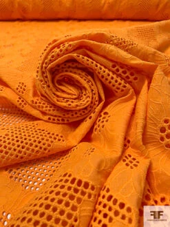 Double-Scalloped Floral Embroidered Eyelet Cotton Lawn - Tangerine Orange 13 Double-Scalloped Floral Embroidered Eyelet Cotton Lawn - Tangerine Orange -Fabrics And Fabrics Store 18765 3
