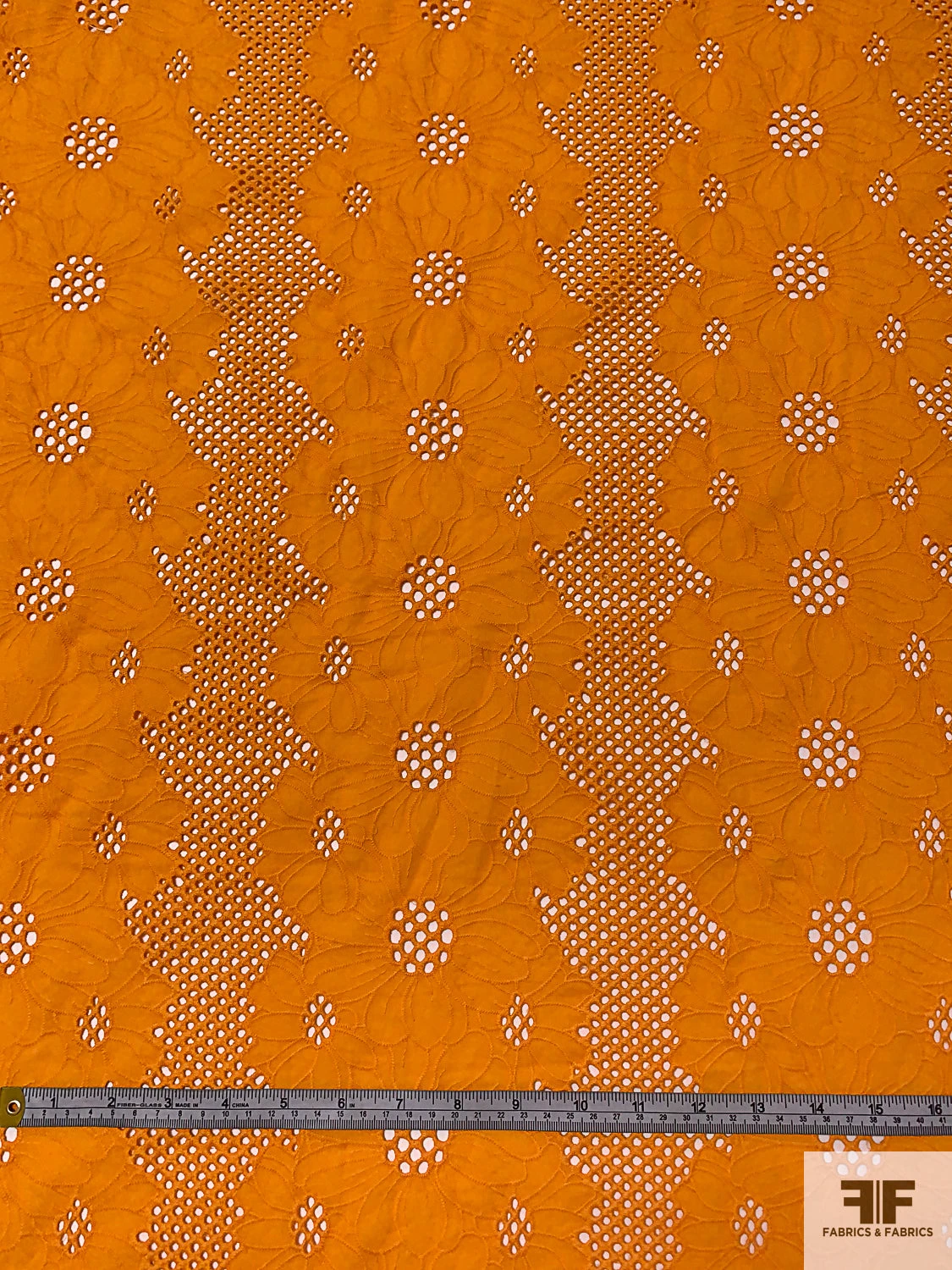 Double-Scalloped Floral Embroidered Eyelet Cotton Lawn - Tangerine Orange 8 Double-Scalloped Floral Embroidered Eyelet Cotton Lawn - Tangerine Orange - Image 6