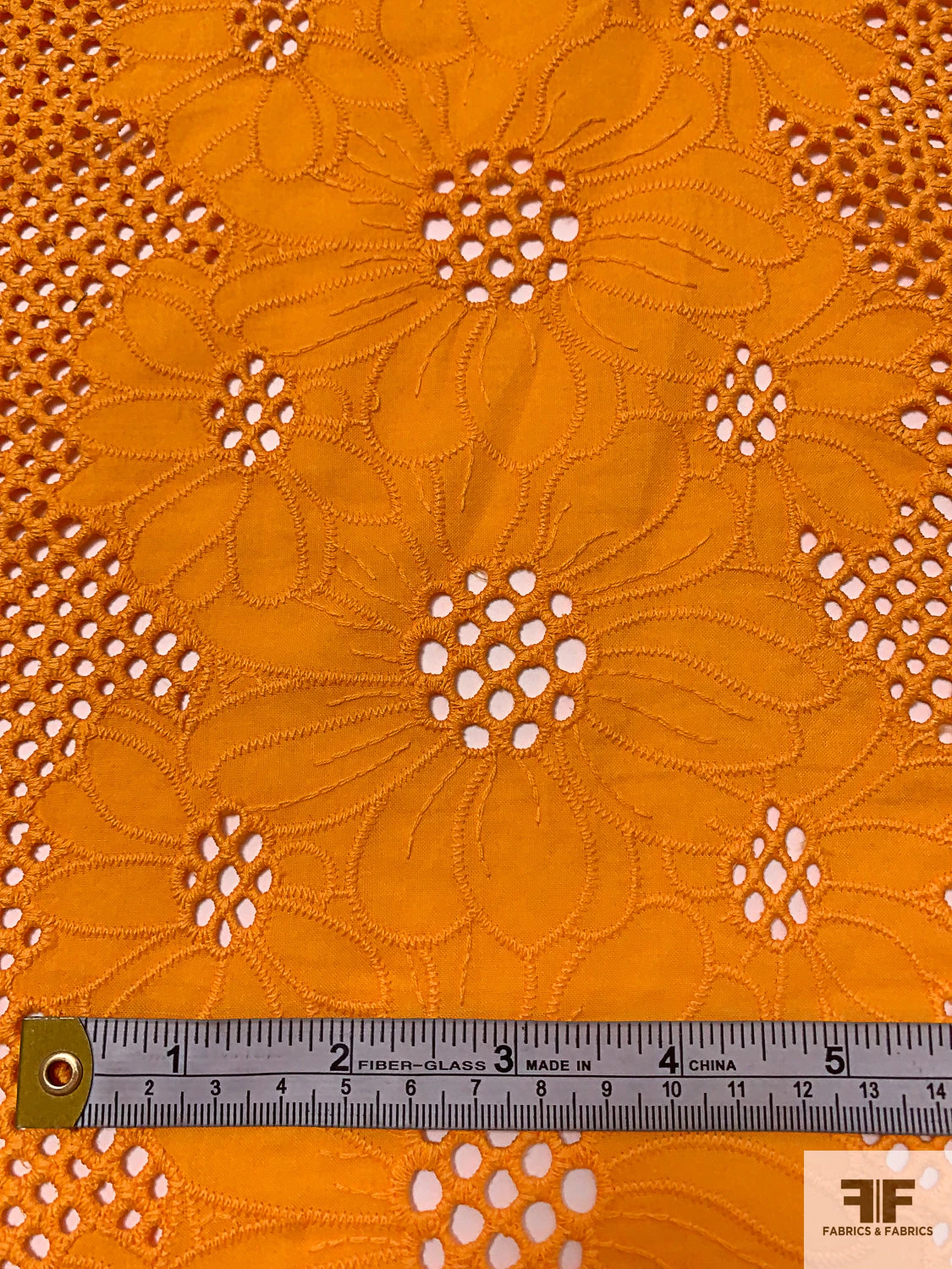 Double-Scalloped Floral Embroidered Eyelet Cotton Lawn - Tangerine Orange 9 Double-Scalloped Floral Embroidered Eyelet Cotton Lawn - Tangerine Orange - Image 7