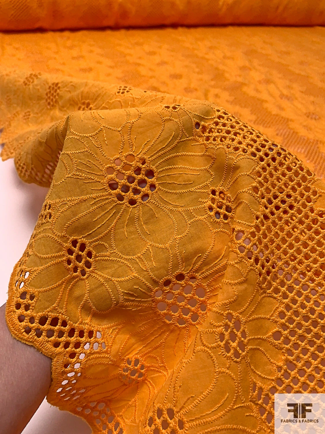 Double-Scalloped Floral Embroidered Eyelet Cotton Lawn - Tangerine Orange 10 Double-Scalloped Floral Embroidered Eyelet Cotton Lawn - Tangerine Orange - Image 8