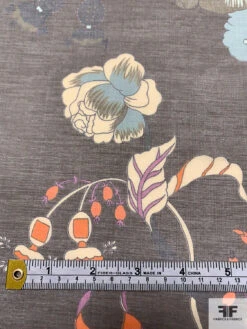 Bonsai Printed Silk-Cotton Voile Panel - Dark Khaki Grey / Orange / Light Blue / Beige 16 Bonsai Printed Silk-Cotton Voile Panel - Dark Khaki Grey / Orange / Light Blue / Beige -Fabrics And Fabrics Store 18767 6