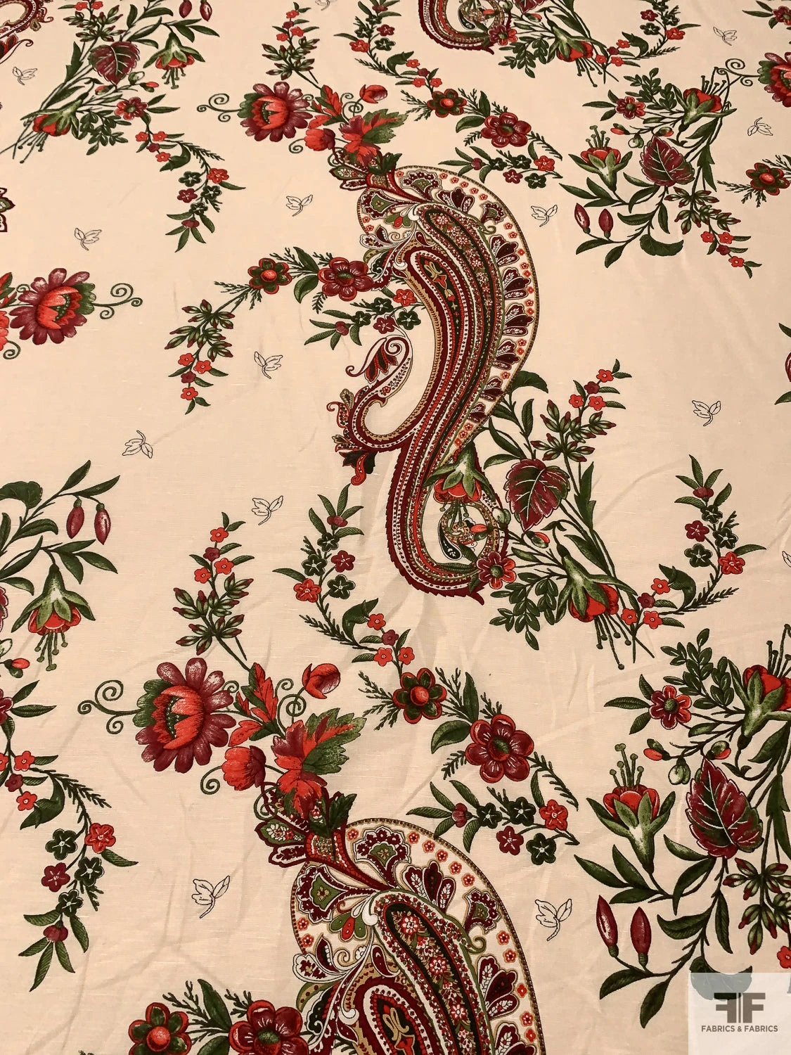 Paisley Floral Printed Cotton-Linen Blend - Maroon / Red / Pickle Green / Sand 5 Paisley Floral Printed Cotton-Linen Blend - Maroon / Red / Pickle Green / Sand - Image 3