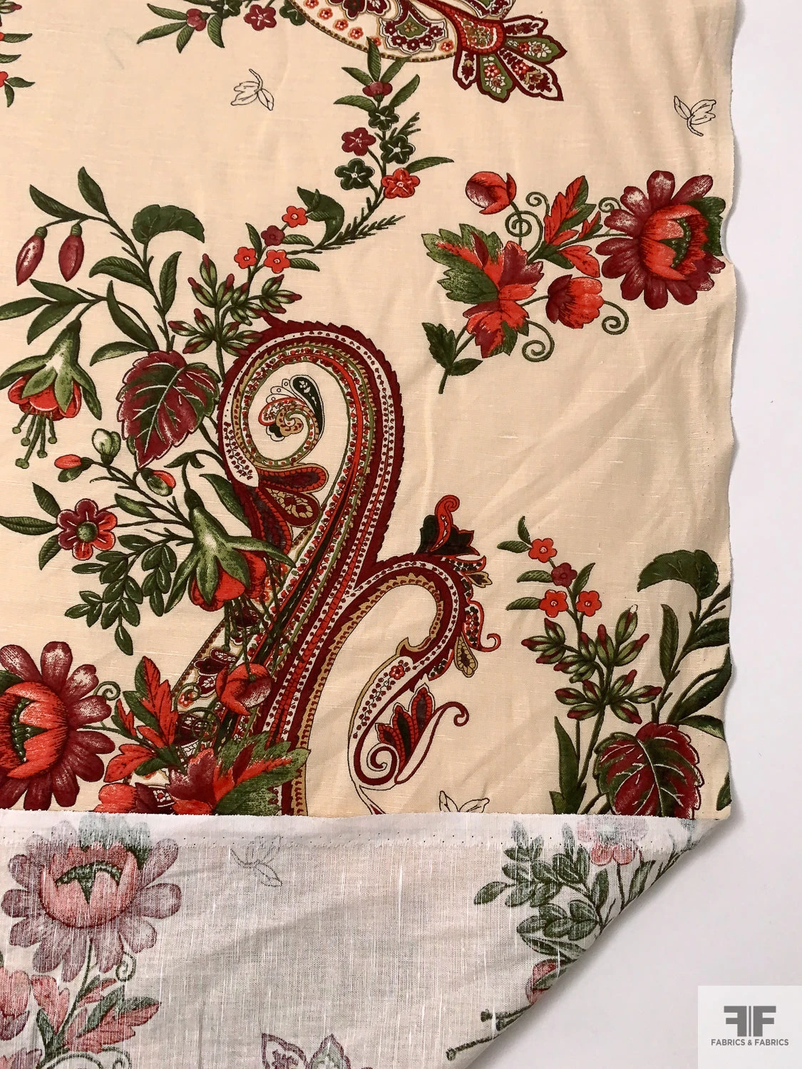 Paisley Floral Printed Cotton-Linen Blend - Maroon / Red / Pickle Green / Sand 8 Paisley Floral Printed Cotton-Linen Blend - Maroon / Red / Pickle Green / Sand - Image 6