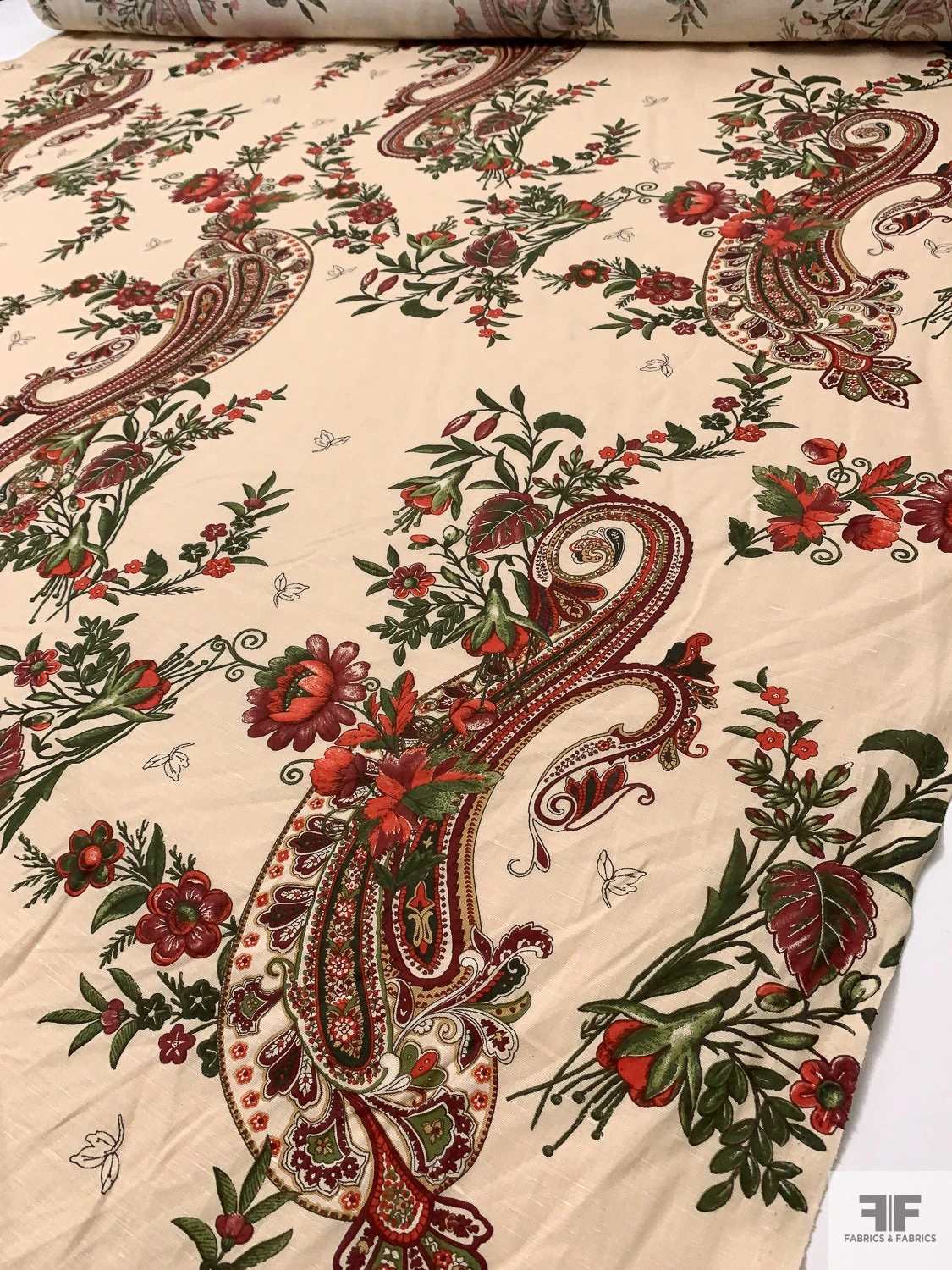 Paisley Floral Printed Cotton-Linen Blend - Maroon / Red / Pickle Green / Sand 9 Paisley Floral Printed Cotton-Linen Blend - Maroon / Red / Pickle Green / Sand - Image 7