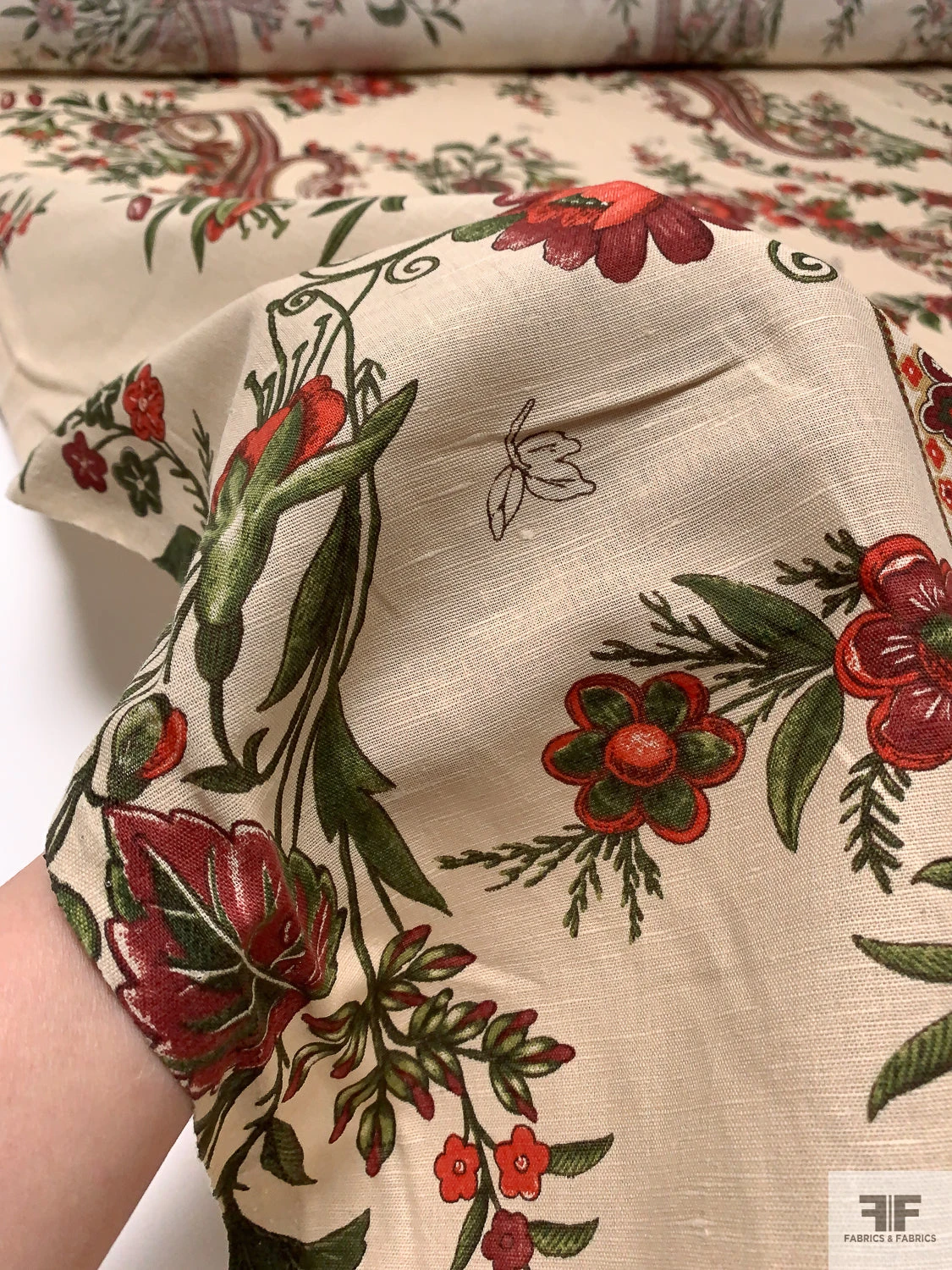 Paisley Floral Printed Cotton-Linen Blend - Maroon / Red / Pickle Green / Sand 10 Paisley Floral Printed Cotton-Linen Blend - Maroon / Red / Pickle Green / Sand - Image 8