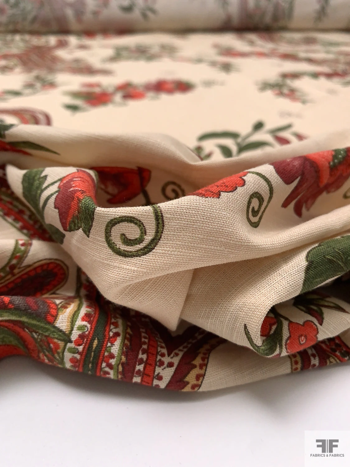 Paisley Floral Printed Cotton-Linen Blend - Maroon / Red / Pickle Green / Sand 11 Paisley Floral Printed Cotton-Linen Blend - Maroon / Red / Pickle Green / Sand - Image 9
