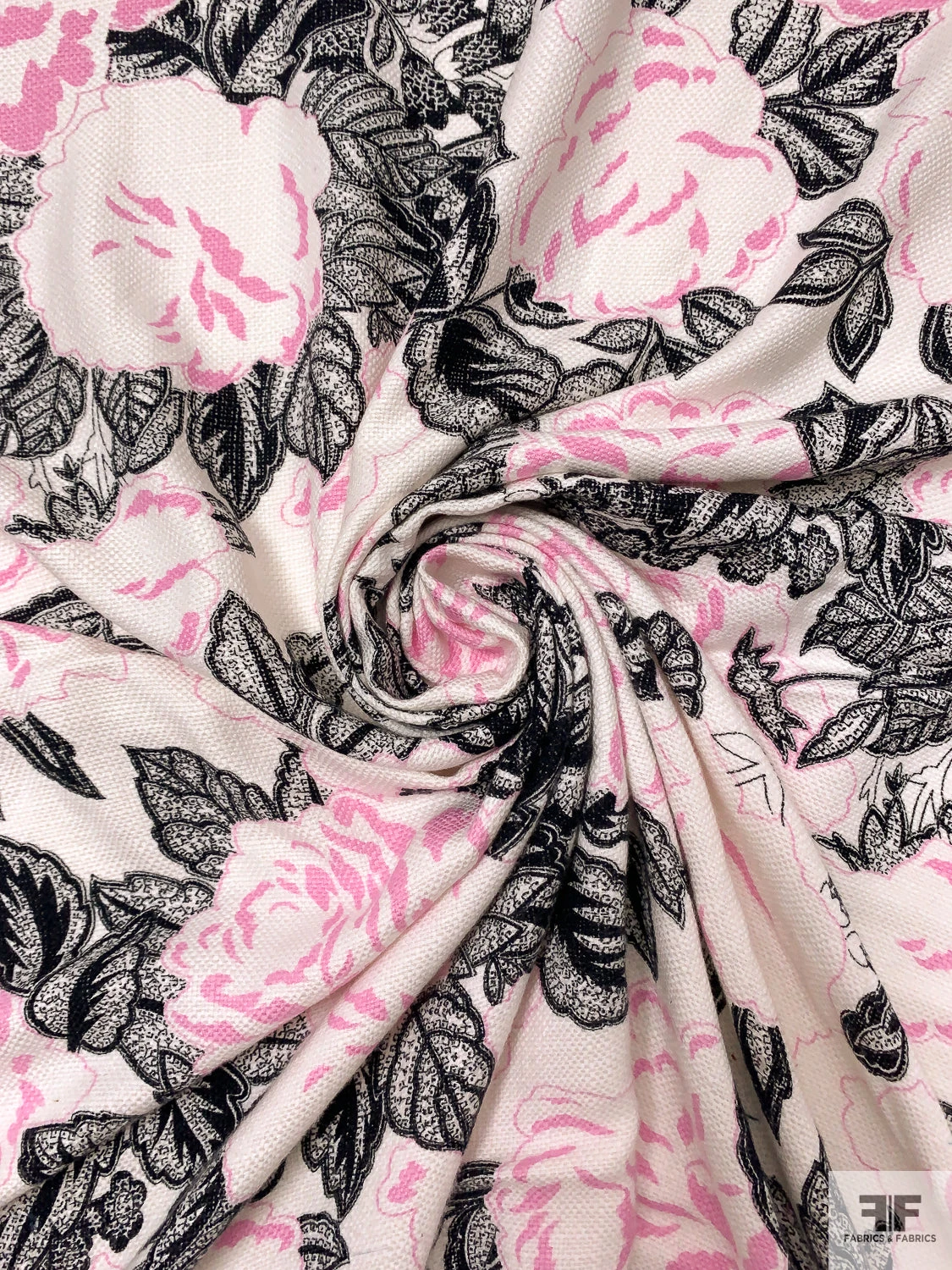 Floral Printed Linen-Weave Cotton - Pink / Black / Off-White 3 Floral Printed Linen-Weave Cotton - Pink / Black / Off-White