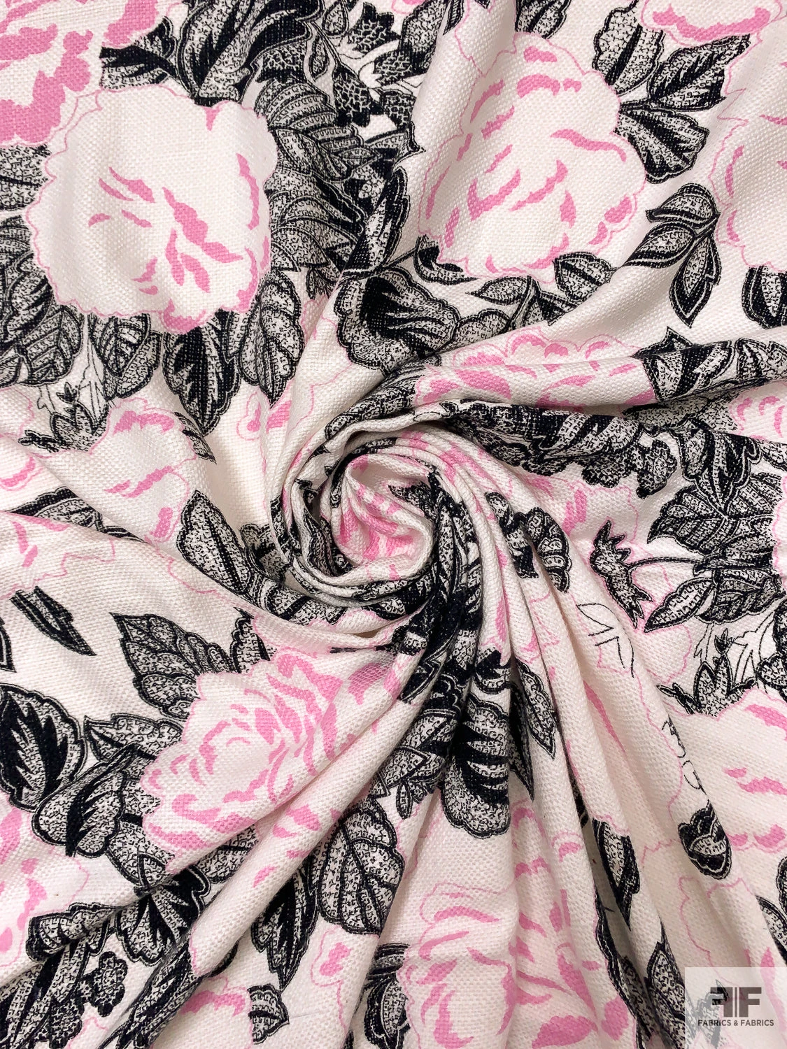 Floral Printed Linen-Weave Cotton - Pink / Black / Off-White 4 Floral Printed Linen-Weave Cotton - Pink / Black / Off-White - Image 2