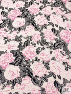 Floral Printed Linen-Weave Cotton - Pink / Black / Off-White 13 Floral Printed Linen-Weave Cotton - Pink / Black / Off-White -Fabrics And Fabrics Store 18773 3