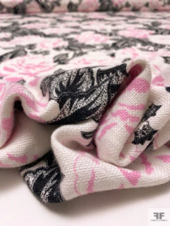 Floral Printed Linen-Weave Cotton - Pink / Black / Off-White 19 Floral Printed Linen-Weave Cotton - Pink / Black / Off-White -Fabrics And Fabrics Store 18773 9