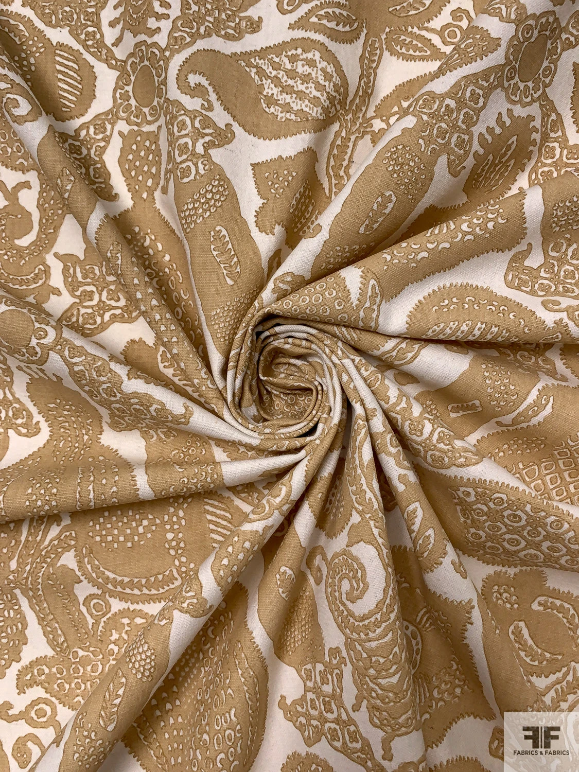 Regal Motif Printed Linen-Weave Cotton - Tan / Off-White 4 Regal Motif Printed Linen-Weave Cotton - Tan / Off-White - Image 2