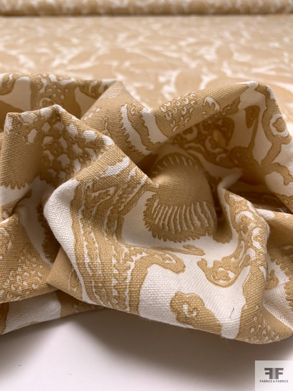 Regal Motif Printed Linen-Weave Cotton - Tan / Off-White 11 Regal Motif Printed Linen-Weave Cotton - Tan / Off-White - Image 9