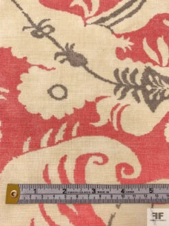 Leaf Motif Printed Linen-Weave Cotton - Coral / Purplish Grey / Cream 15 Leaf Motif Printed Linen-Weave Cotton - Coral / Purplish Grey / Cream -Fabrics And Fabrics Store 18780 5