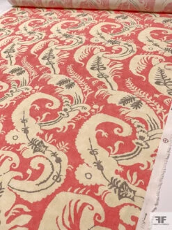 Leaf Motif Printed Linen-Weave Cotton - Coral / Purplish Grey / Cream 17 Leaf Motif Printed Linen-Weave Cotton - Coral / Purplish Grey / Cream -Fabrics And Fabrics Store 18780 7