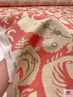 Leaf Motif Printed Linen-Weave Cotton - Coral / Purplish Grey / Cream 18 Leaf Motif Printed Linen-Weave Cotton - Coral / Purplish Grey / Cream -Fabrics And Fabrics Store 18780 8