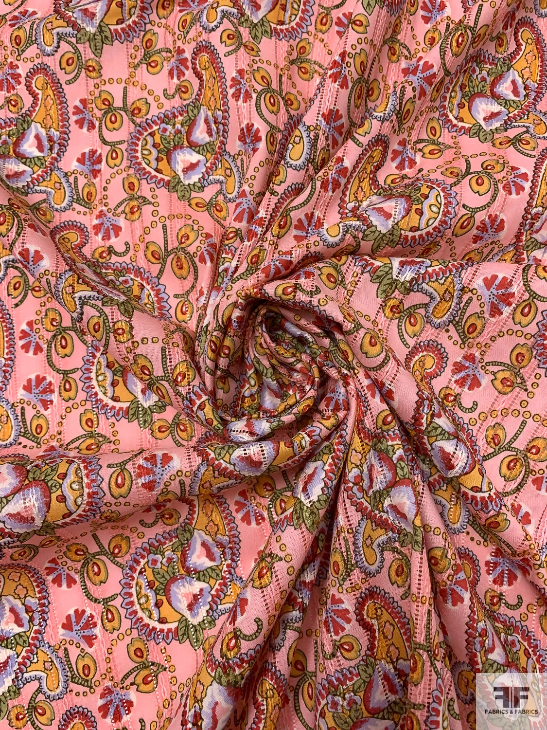 Paisley Printed Pointelle Cotton Lawn - Pink / Tangerine / Red / Pear Green 3 Paisley Printed Pointelle Cotton Lawn - Pink / Tangerine / Red / Pear Green