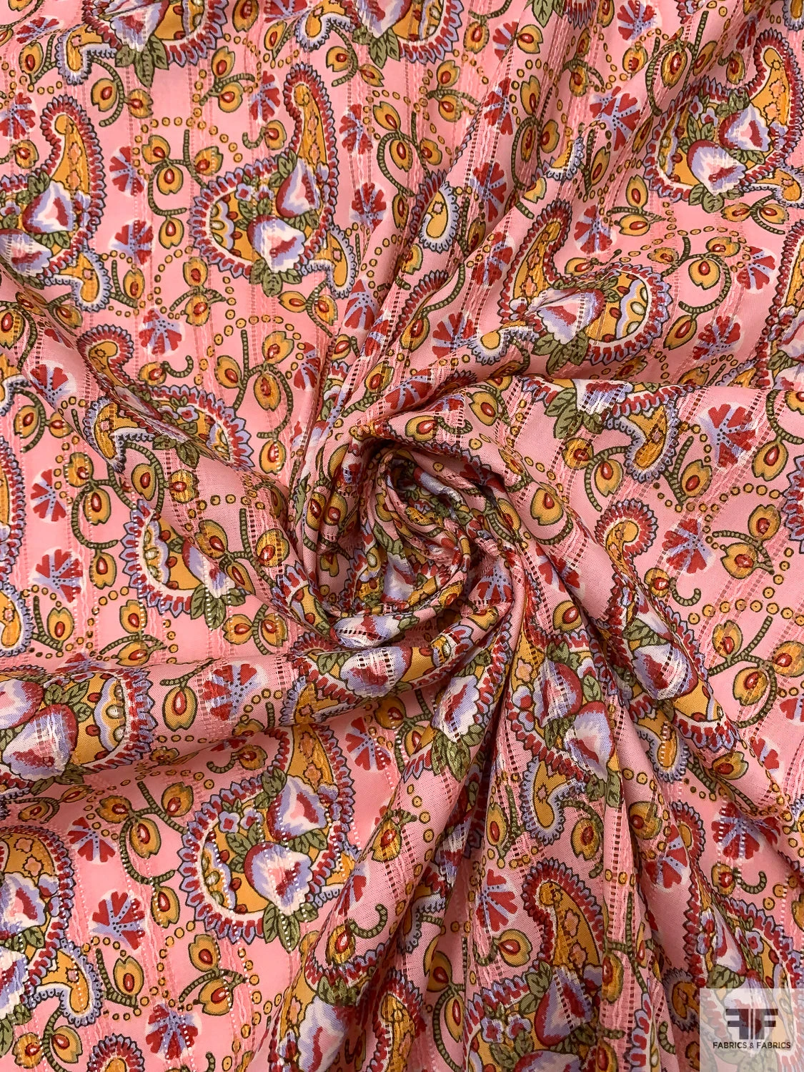 Paisley Printed Pointelle Cotton Lawn - Pink / Tangerine / Red / Pear Green 4 Paisley Printed Pointelle Cotton Lawn - Pink / Tangerine / Red / Pear Green - Image 2