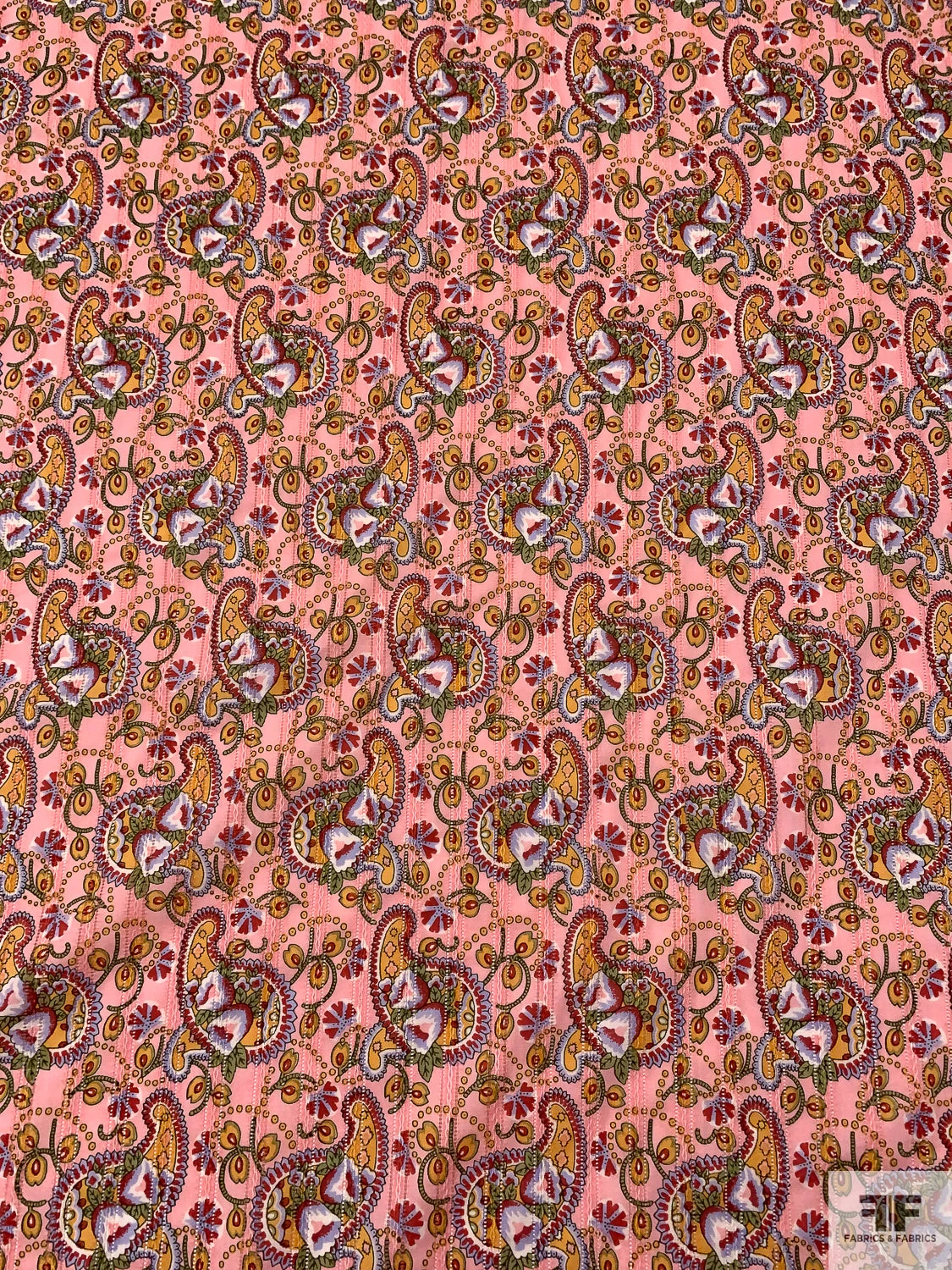 Paisley Printed Pointelle Cotton Lawn - Pink / Tangerine / Red / Pear Green 5 Paisley Printed Pointelle Cotton Lawn - Pink / Tangerine / Red / Pear Green - Image 3