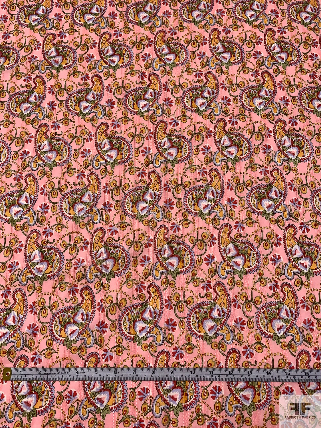 Paisley Printed Pointelle Cotton Lawn - Pink / Tangerine / Red / Pear Green 6 Paisley Printed Pointelle Cotton Lawn - Pink / Tangerine / Red / Pear Green - Image 4