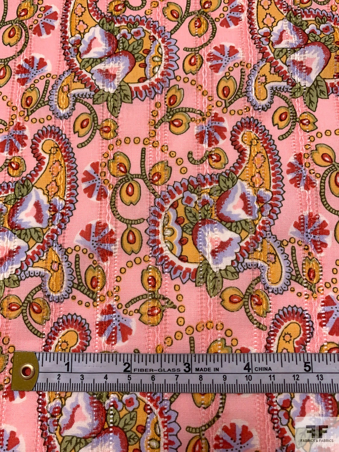 Paisley Printed Pointelle Cotton Lawn - Pink / Tangerine / Red / Pear Green 7 Paisley Printed Pointelle Cotton Lawn - Pink / Tangerine / Red / Pear Green - Image 5