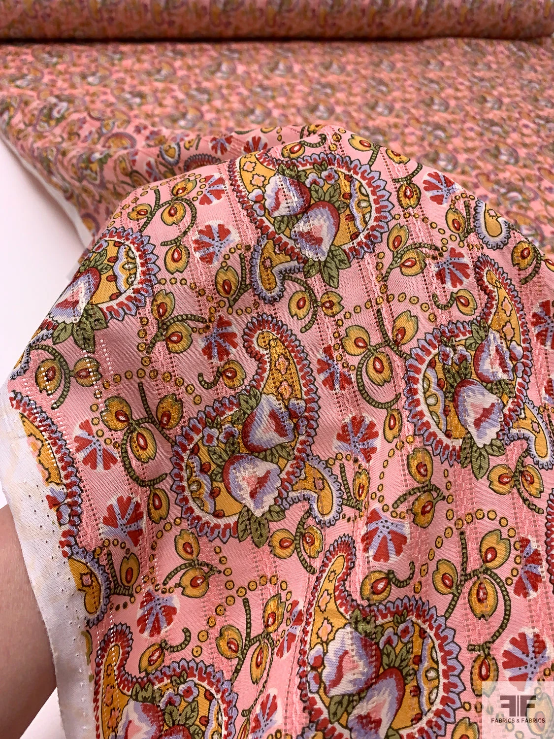 Paisley Printed Pointelle Cotton Lawn - Pink / Tangerine / Red / Pear Green 10 Paisley Printed Pointelle Cotton Lawn - Pink / Tangerine / Red / Pear Green - Image 8