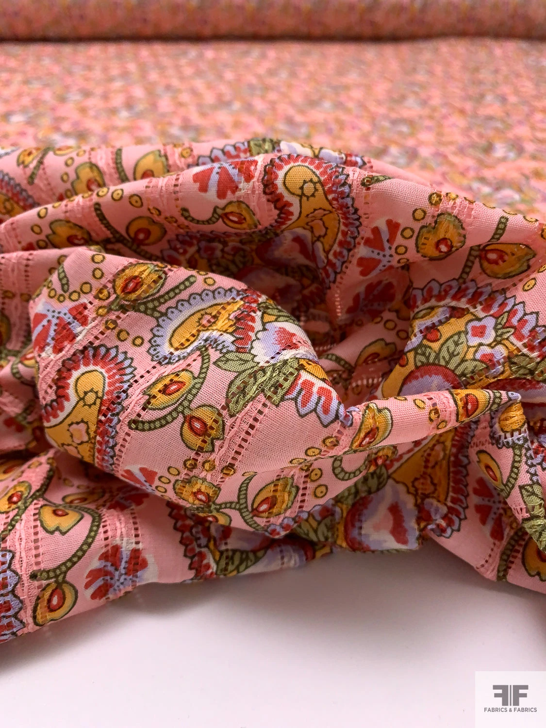 Paisley Printed Pointelle Cotton Lawn - Pink / Tangerine / Red / Pear Green 11 Paisley Printed Pointelle Cotton Lawn - Pink / Tangerine / Red / Pear Green - Image 9
