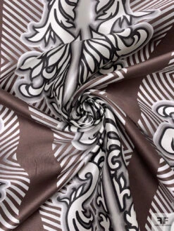Regal And Chevron Printed Cotton-Silk Mikado - Brown / Black / Ivory -Fabrics And Fabrics Store 18832 2