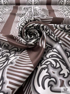 Regal And Chevron Printed Cotton-Silk Mikado - Brown / Black / Ivory -Fabrics And Fabrics Store 18832 3